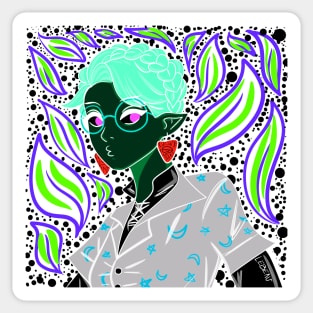 dark witch in green glasses in boho style pattern ecopop Sticker